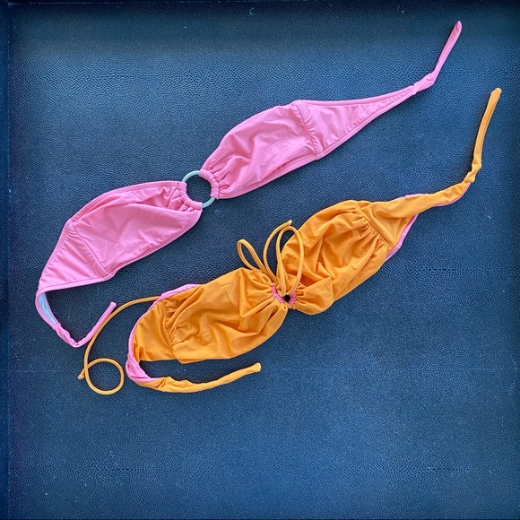 double faced halter top coral-orange + bandeau top - Picture 2 of 3